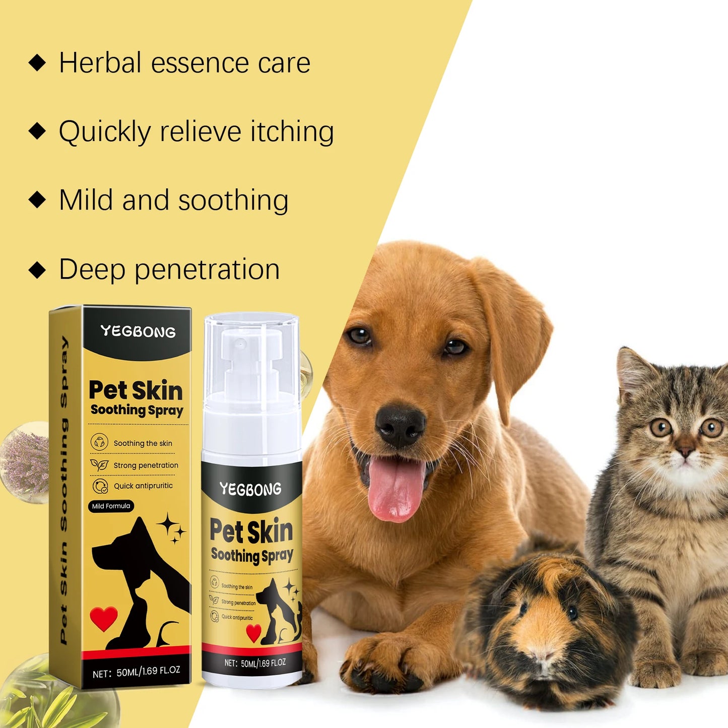 YEGBONG 50ml Pet Skin Care Spray Gentle Formula Soothing Discomfort Relief Vet Recommended for Dogs Cats All Breeds Daily Use