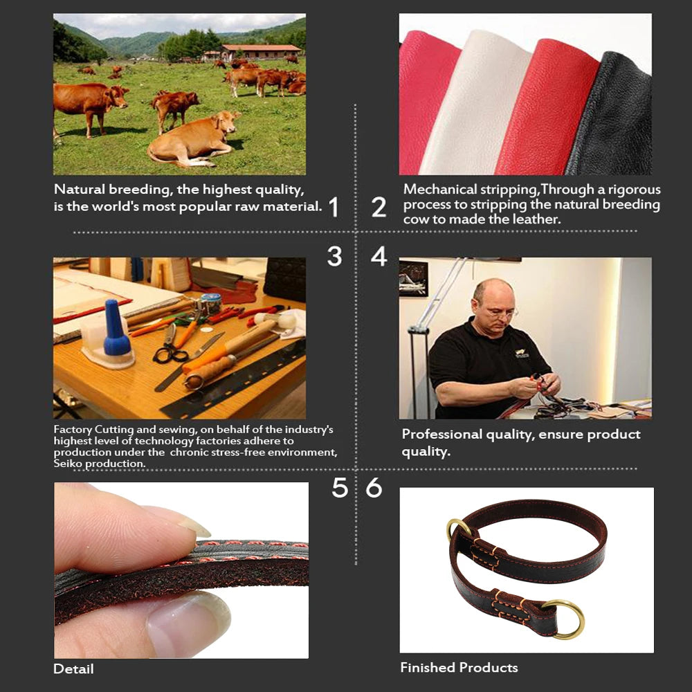 Durable Slip Real Leather Dog Collars Medium Large Dogs Choke Training Collar for Labrador German Shepherd Pet Black Brown