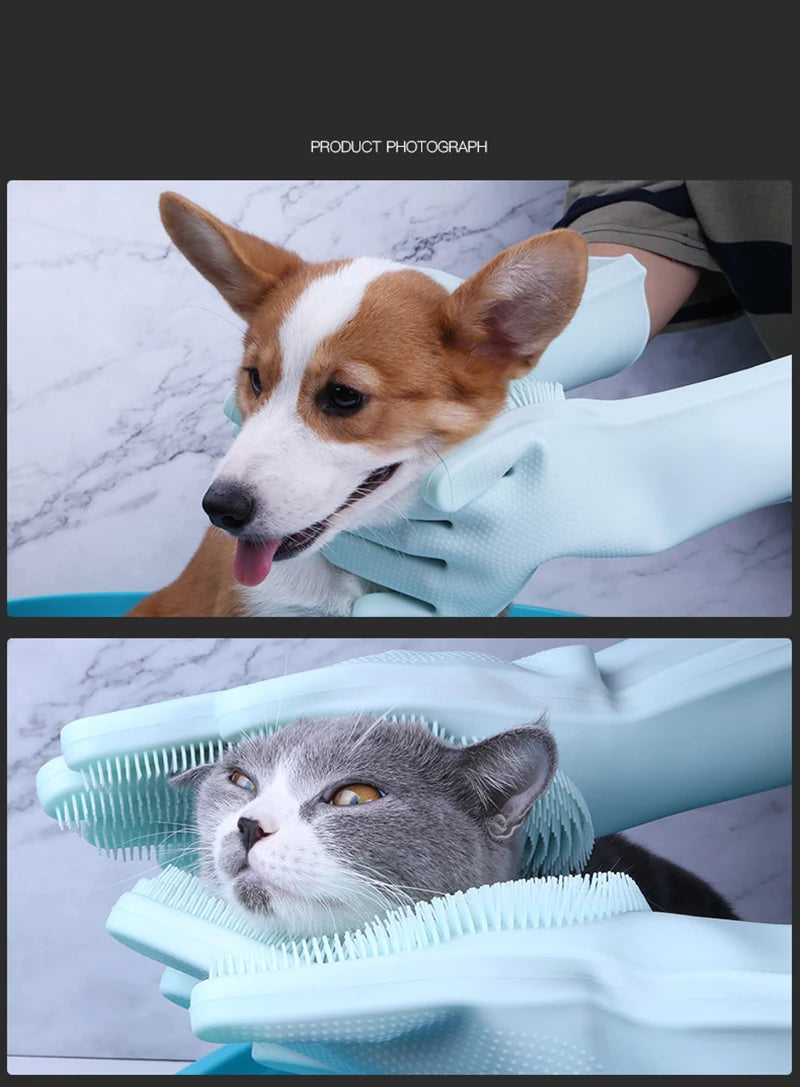 Pet Grooming Gloves Dog Cat Bathing Cleaning Glove Shampoo Scrubber Clean Soft Silicone Hair Removal Glove Hand Skin Protection