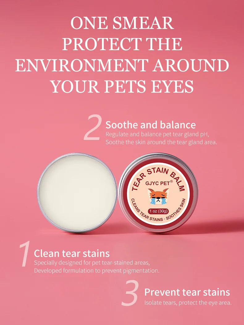 Natural Tear Stain Remover Balm for Dogs Cats Gentle Eye Care Soothing Skin Pet Lacrimal Gland Cleaning Cream