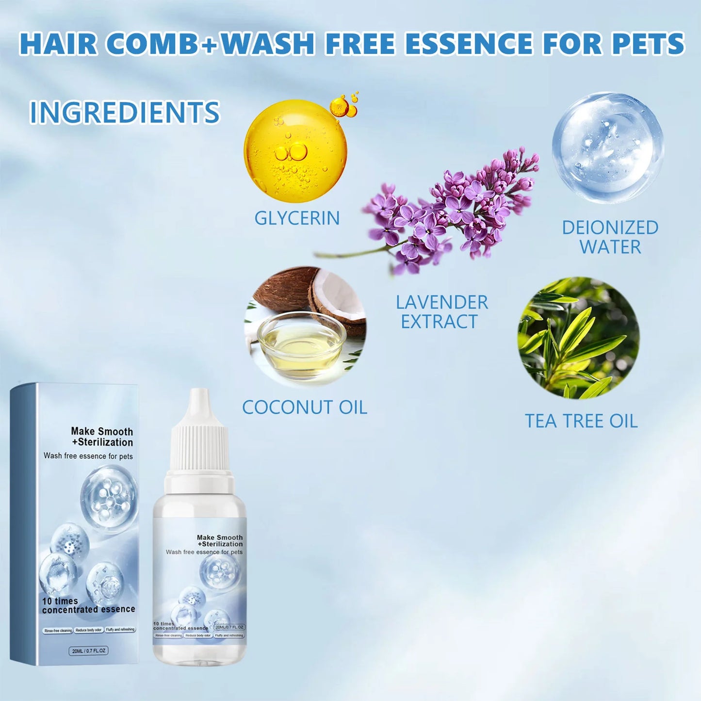 20ml Pet Hair Cleaning Leave-in Serum Gentle Deodorizing Easy to Use Serum for Cats Dogs Pet Grooming Serum