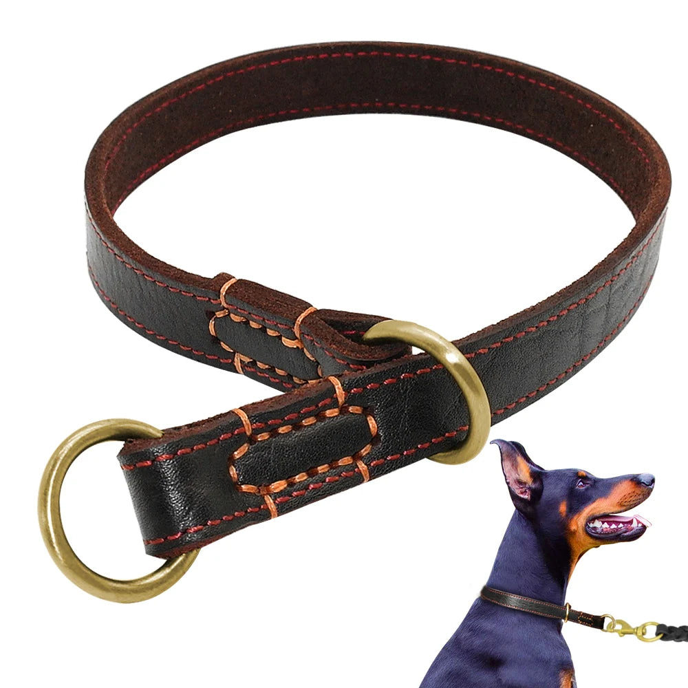 Durable Slip Real Leather Dog Collars Medium Large Dogs Choke Training Collar for Labrador German Shepherd Pet Black Brown