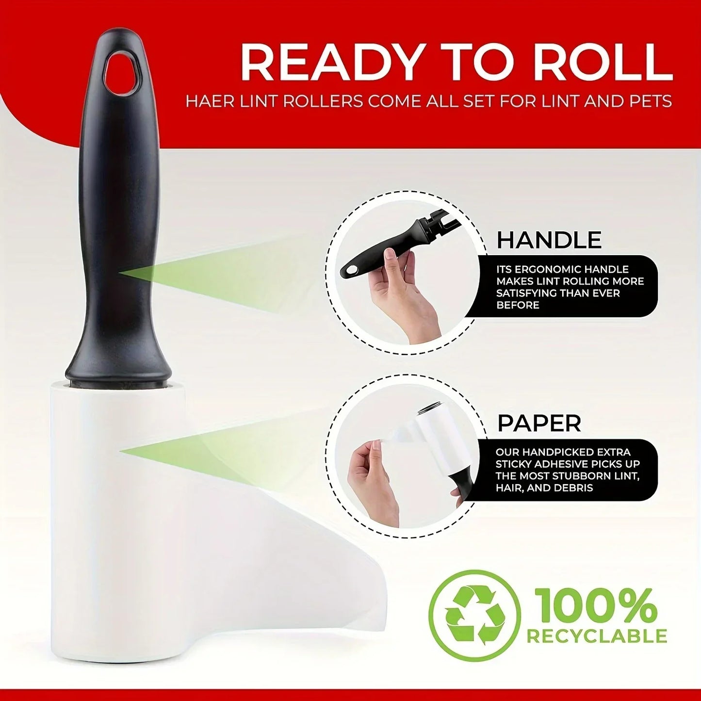 60 Sheets/Roll Extra-Sticky Lint Roller for Pet Hair Removal,Ideal for Dog & Cat Owners,Perfect for Clothes & Furniture Cleaning