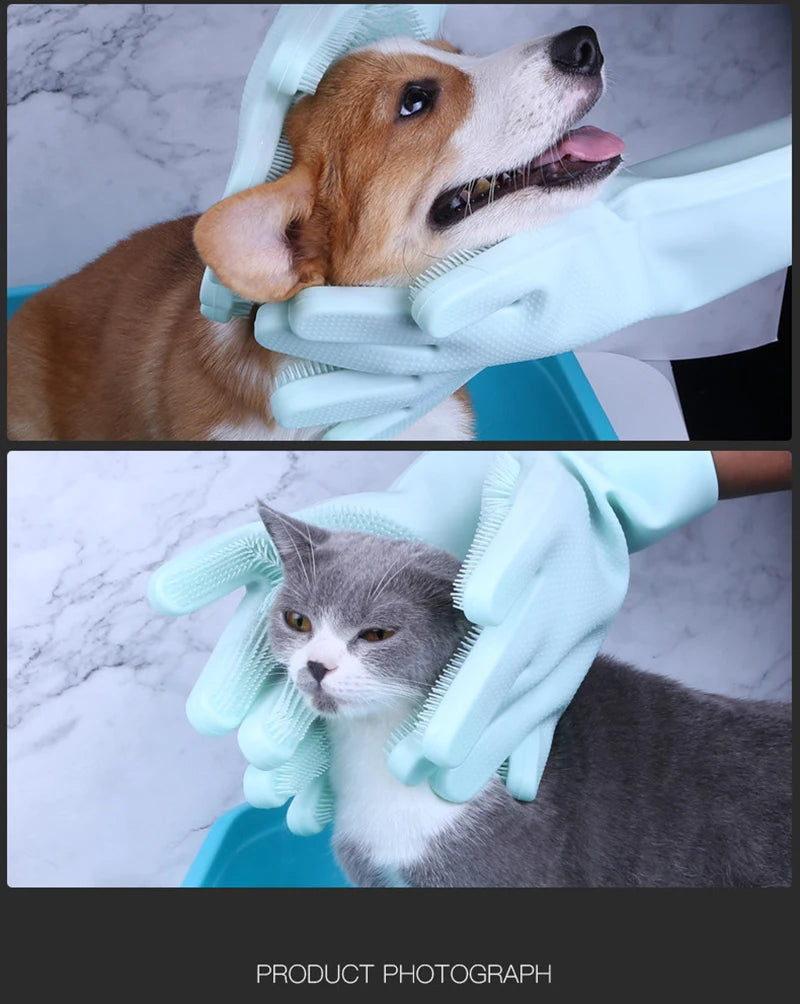 Pet Grooming Gloves Dog Cat Bathing Cleaning Glove Shampoo Scrubber Clean Soft Silicone Hair Removal Glove Hand Skin Protection
