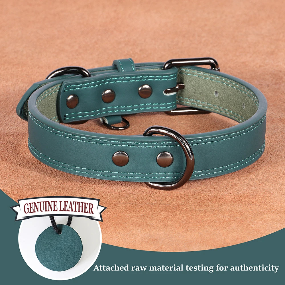 Soft Durable Real Leather Dog Collar Genuine Leather Pet Collars for Small Medium Large Dogs German shepherd Brown Black