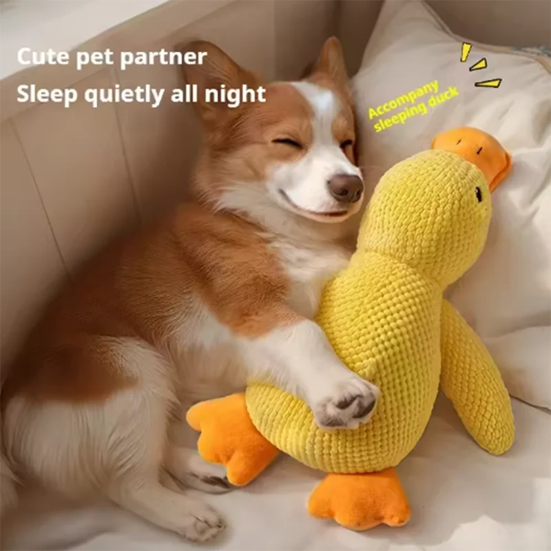 Duck dog toy plush chew resistant durable dog toy with quacking sound teeth grinding relief soft companion for small large dog
