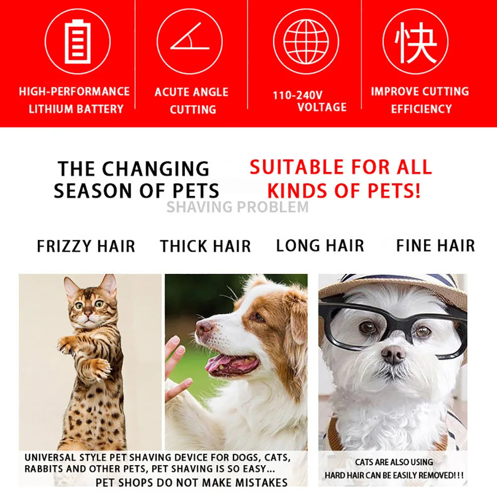 Dog Clipper Pet/Cat/Rabbit Hair Clippers Grooming Haircut Professional Trimmer Shaver Set Pets Cordless Rechargeable Promotions