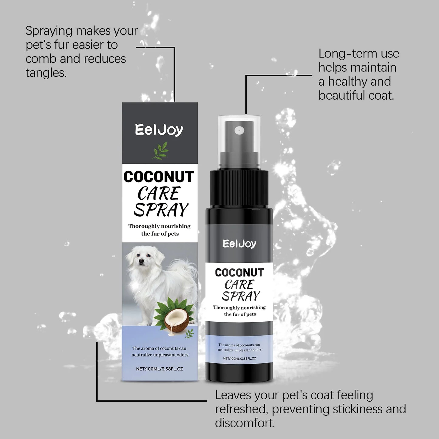 Pet Coconut Care Spray Nourish Fur Improve Pet Fur Texture Enhance Gloss Eliminate Odors Persistent Fragrance Pet Grooming Spray