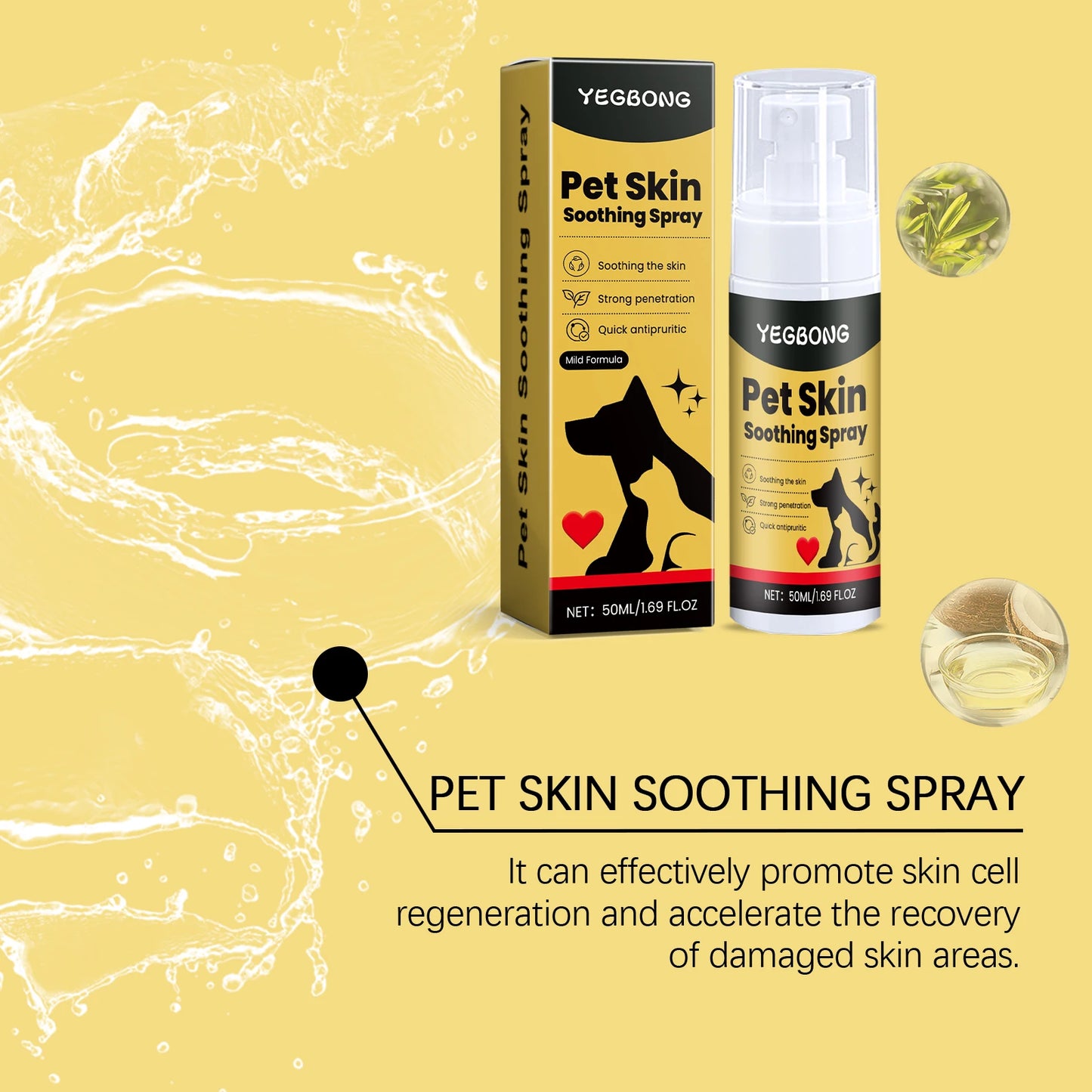 YEGBONG 50ml Pet Skin Care Spray Gentle Formula Soothing Discomfort Relief Vet Recommended for Dogs Cats All Breeds Daily Use