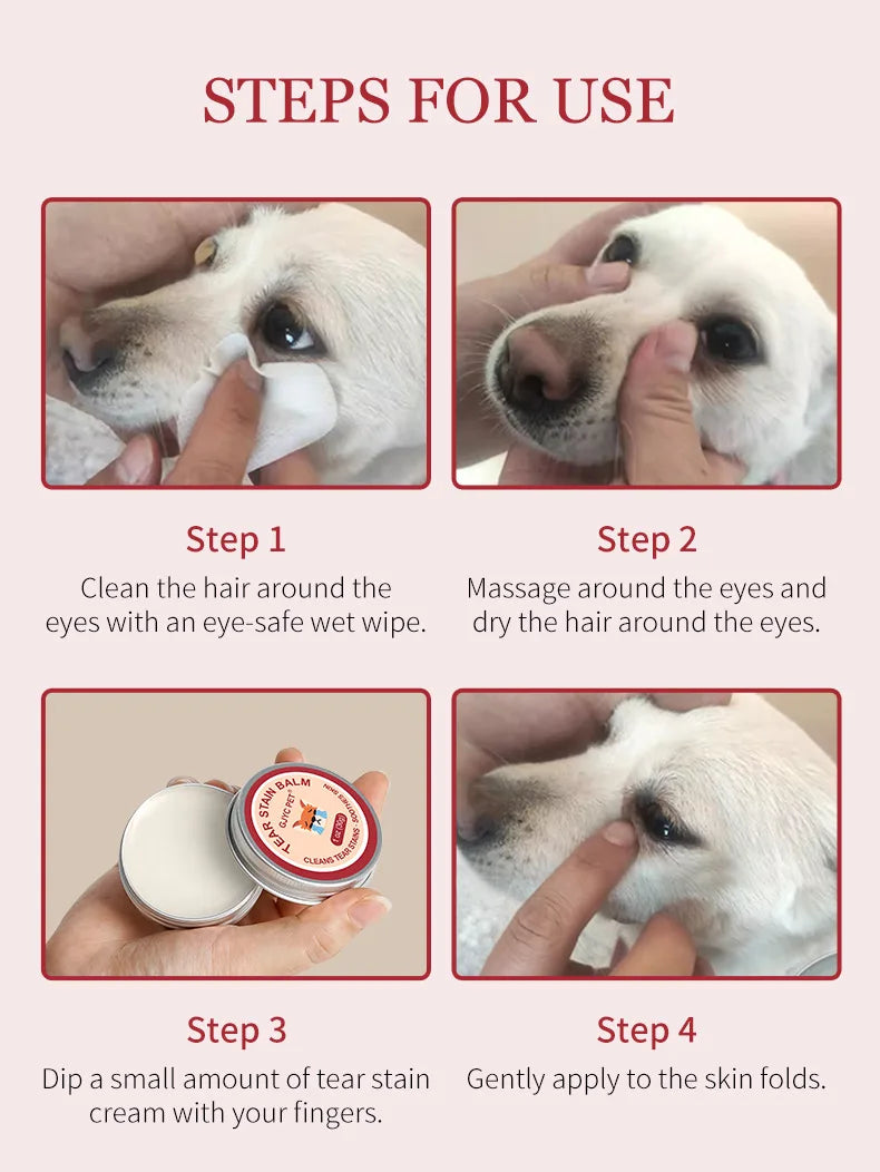Natural Tear Stain Remover Balm for Dogs Cats Gentle Eye Care Soothing Skin Pet Lacrimal Gland Cleaning Cream
