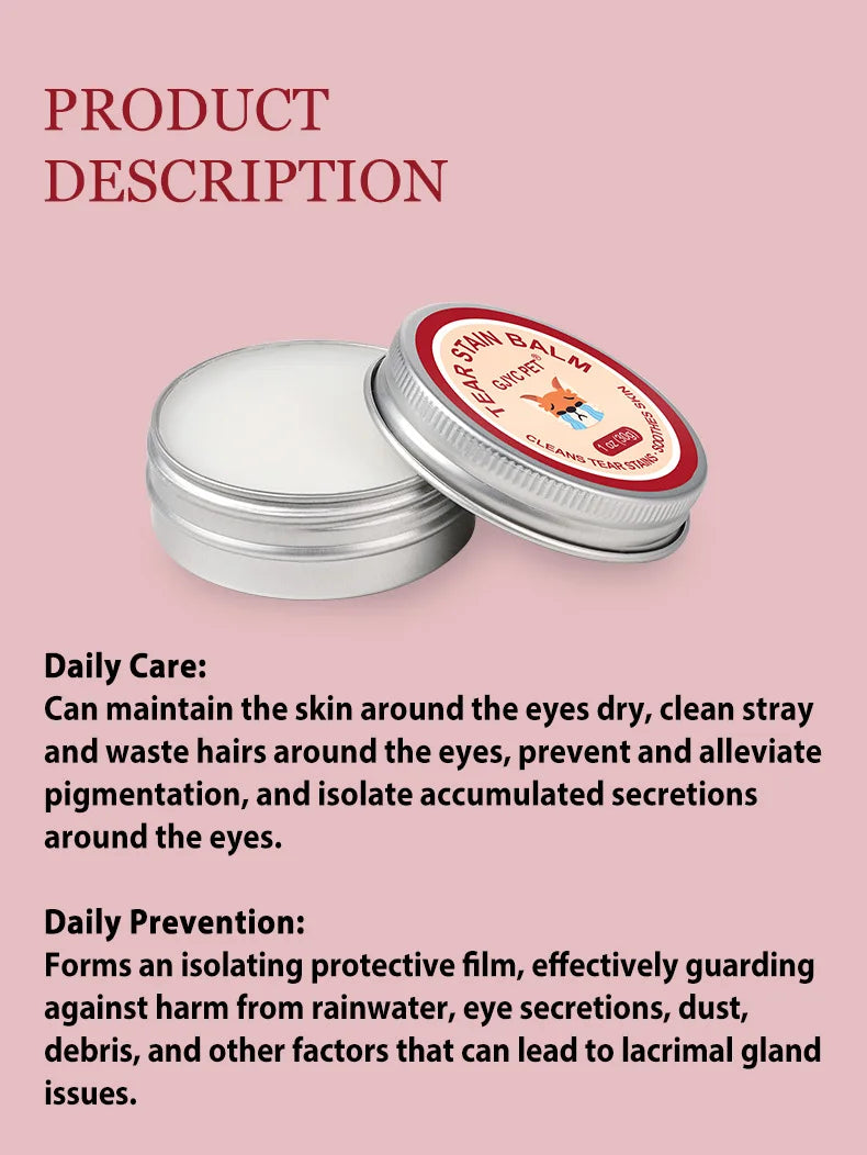 Natural Tear Stain Remover Balm for Dogs Cats Gentle Eye Care Soothing Skin Pet Lacrimal Gland Cleaning Cream