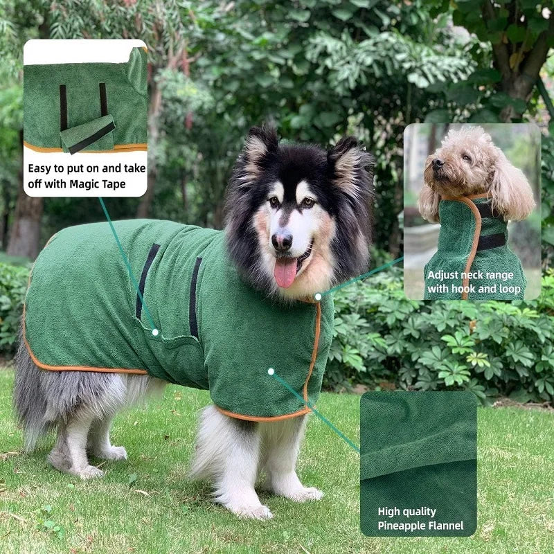 Pet Bathrobe Higly Absorbent Dog Drying Coat Quick Dry Adjustable Towel Cloth For Small Medium Large Pet Dog Cat Bath Robe